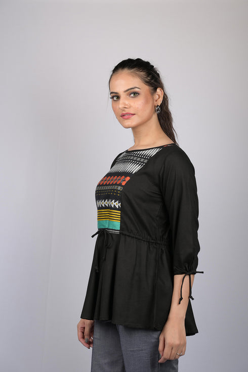cotton top for women party wear and stylish and trending tops Black Front Patch Work Tunic Style Top (OTL-TPS1097)